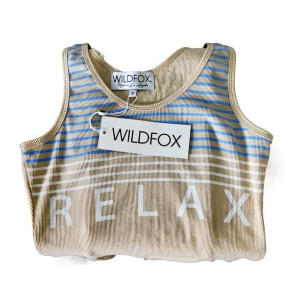 Wildfox Relax Coco Striped Bodysuit Fitted Rib In Sandcastle Beige Small - Picture 4 of 6
